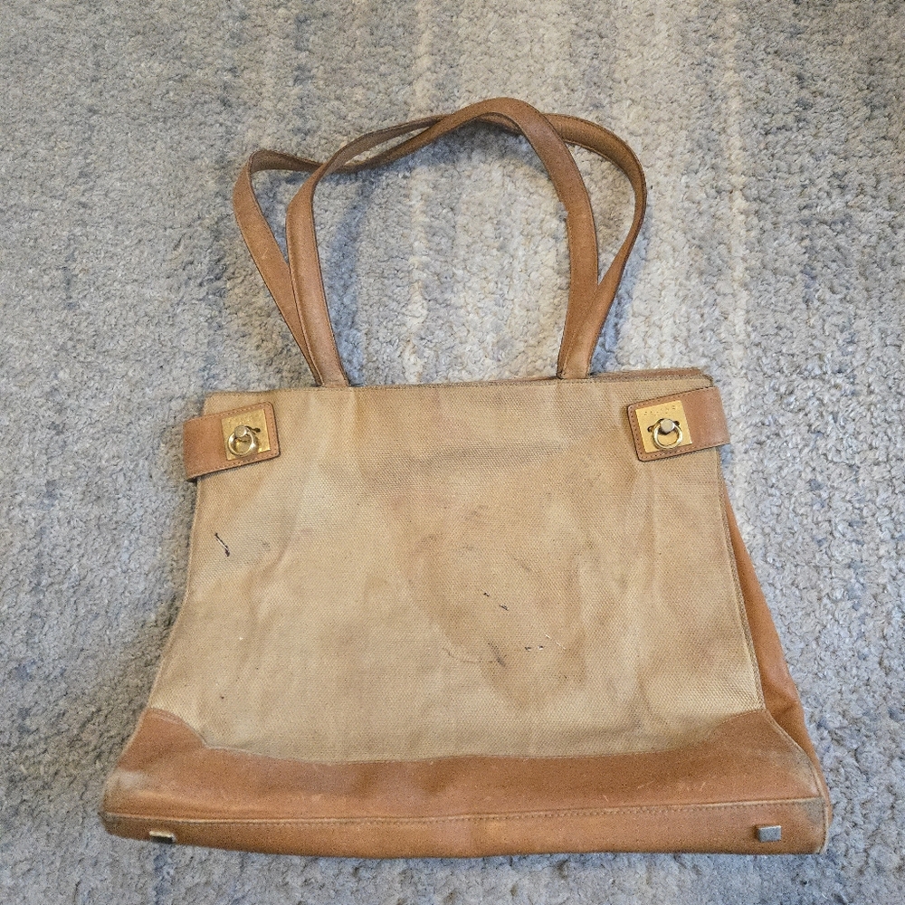 Vintage Authentic Celine Canvas Leather Handbag
